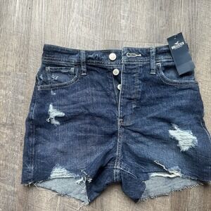 NEW! Hollister Ultra High-Rise Distressed Denim Shorts  W24 Frayed Hem Dark Wash